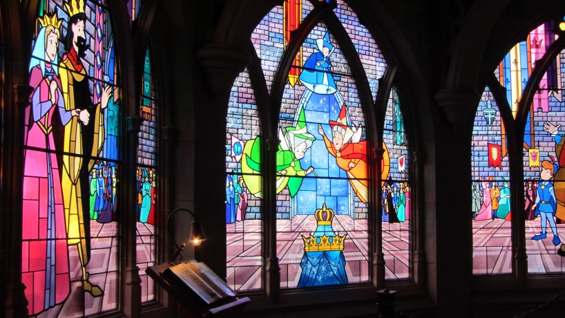Stained glass windows inside the castle.